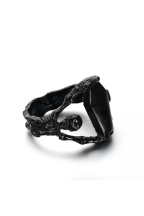 Vintage Black Vampire Coffin Skull Ring Stainless Steel Men Rings Biker Jewelry-12
