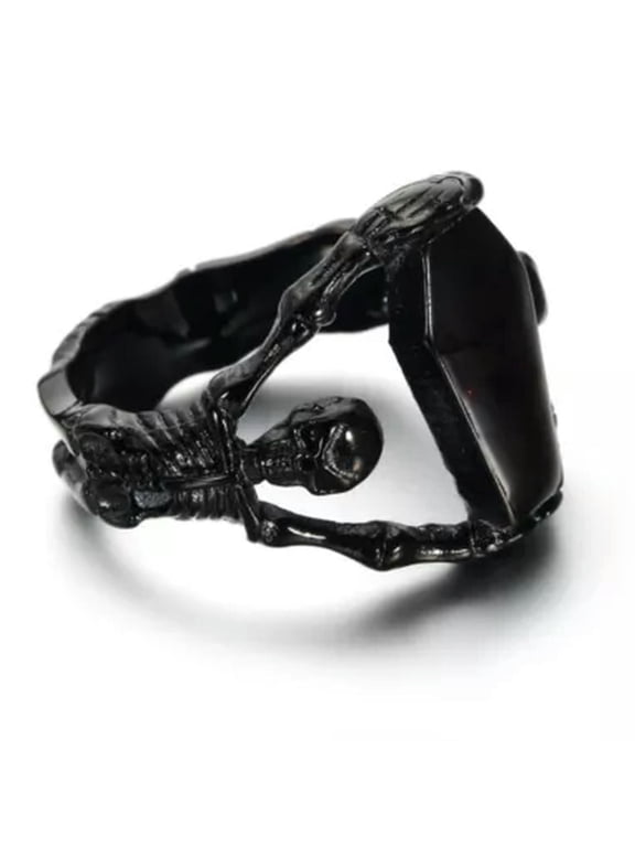 Vintage Black Vampire Coffin Skull Ring Stainless Steel Men Rings Biker Jewelry-7