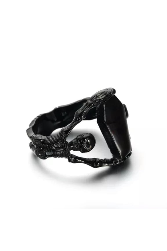 Vintage Black Vampire Coffin Skull Ring Stainless Steel Men Rings Biker Jewelry-9