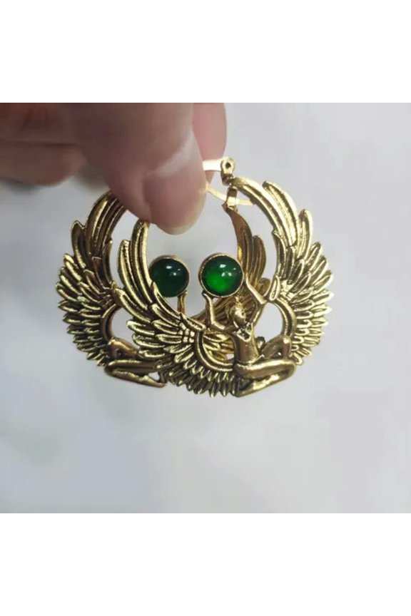 Vintage Bohemian 14K Plated Wings Hoop Earrings Exquisite Jewelry Gift For Women-Gold Goddess Wings