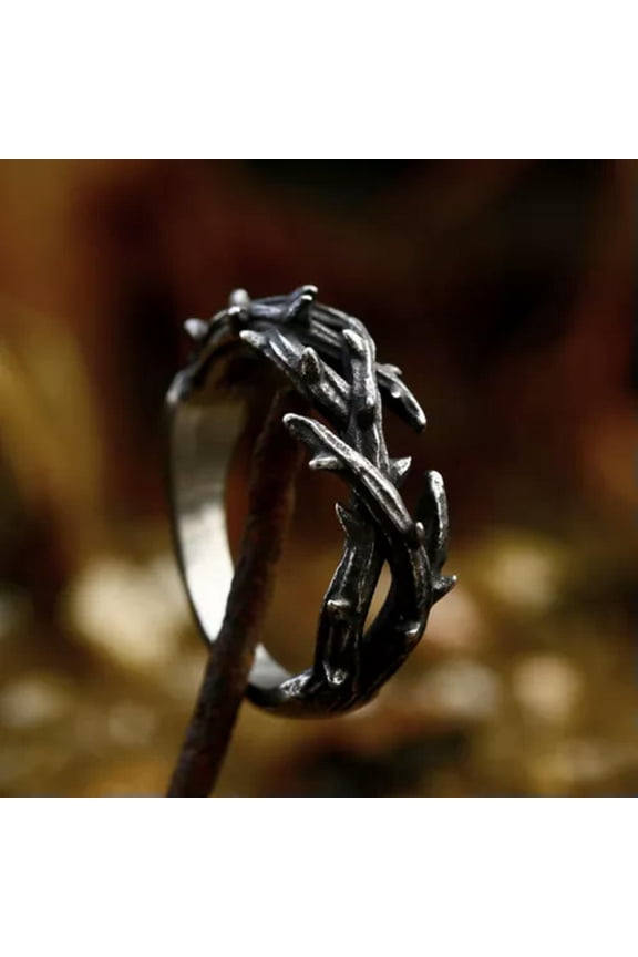 Vintage Branches Thorns Wedding Ring Titanium Men's Women's Retro Pinky Ring-8