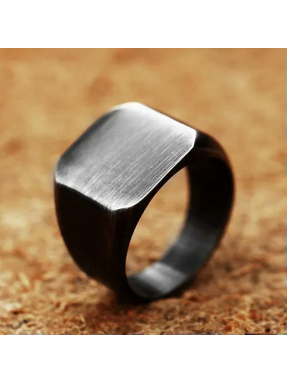 Vintage Brushed Signet Wedding Ring Stainless Steel Mens Boy's Gift Jewelry Ring-12