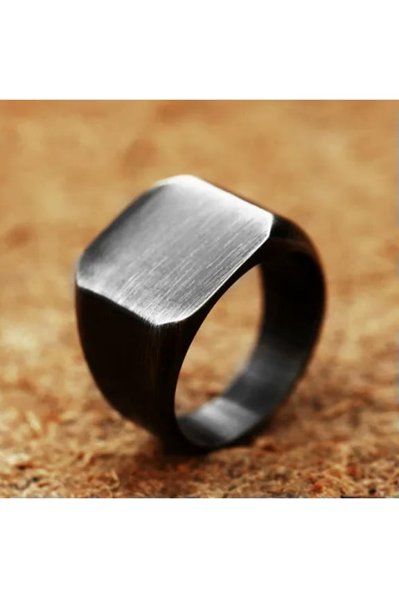 Vintage Brushed Signet Wedding Ring Stainless Steel Mens Boy's Gift Jewelry Ring-12