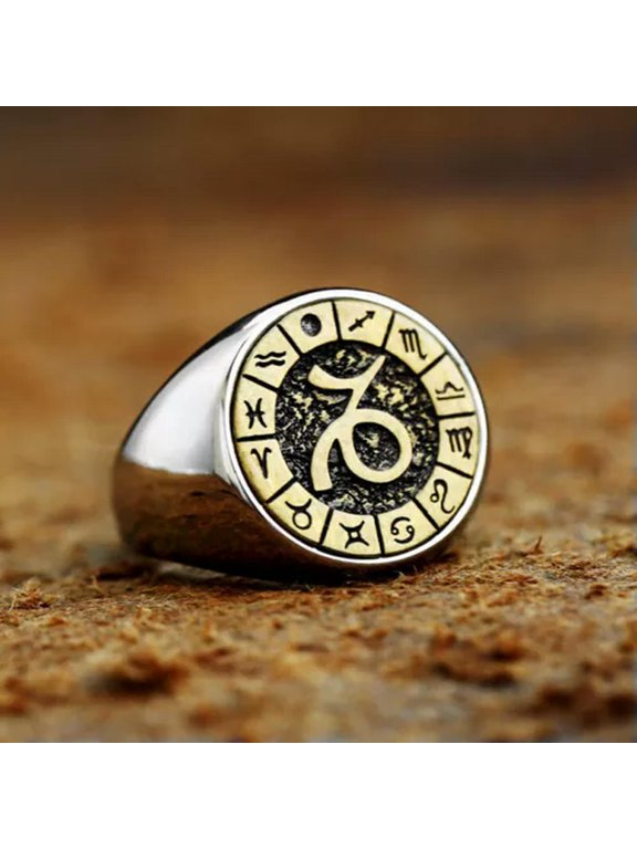 Vintage CAPRICORN Star Sign Symbol Ring Stainless Steel Men Women Capricorn Ring-9-Silver-gold