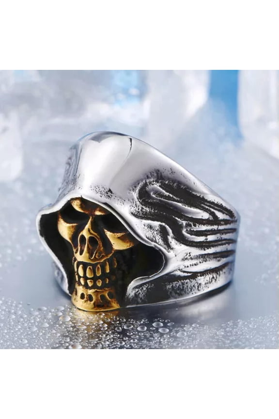 Vintage Cloak Skull Dead God Ring Stainless Steel Men's Skeleton Biker Punk Ring-8