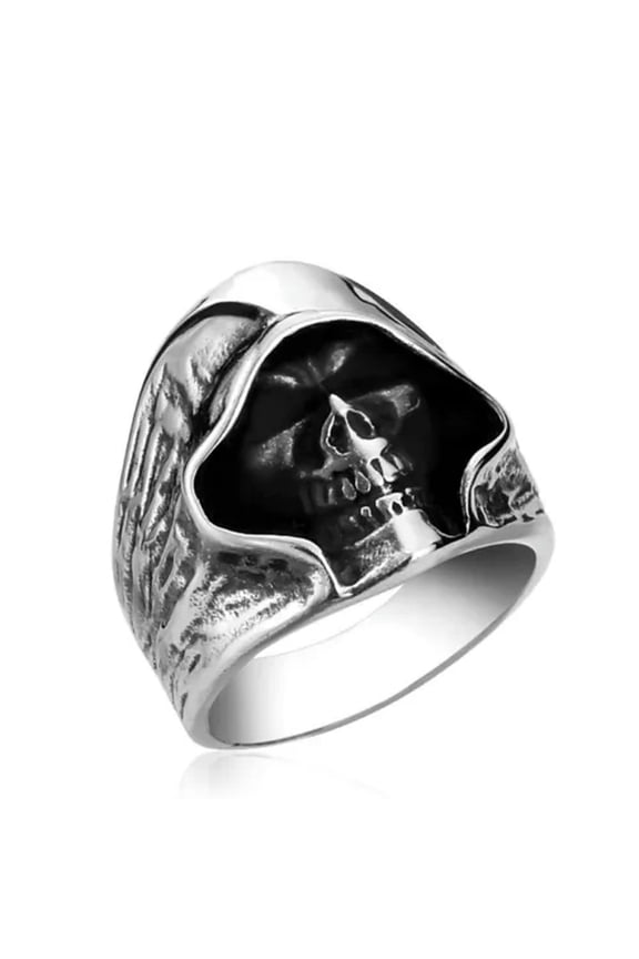 Vintage Cloak Skull Soul Reaper Ring Stainless Steel Gothic Skeleton Biker Ring-8