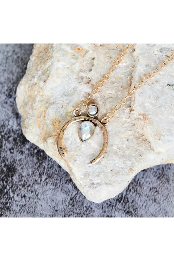Vintage Creative Moon Tooth Moonstone Pendant Necklace Bohemian For Women Gifts-Golden