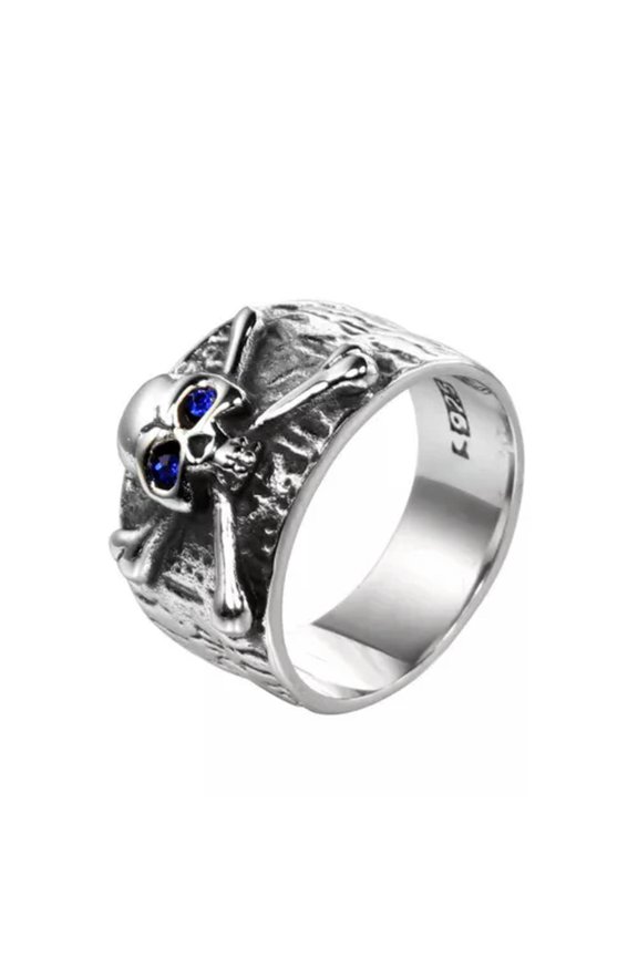 Vintage Cross Skull Blue CZ Wedding Band Ring Stainless Steel Gothic Biker Ring-12