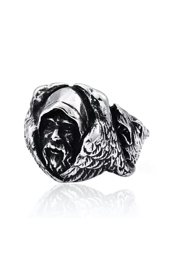 Vintage Crow Wolf Men Ring Stainless Steel Men's Viking Odin Warrior Biker Ring-11