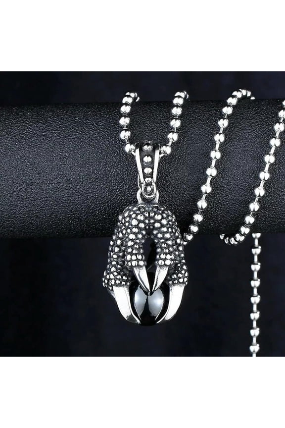 Vintage Dragon Claws with Black Ball Pendant Stainless Steel Men's Punk Necklace