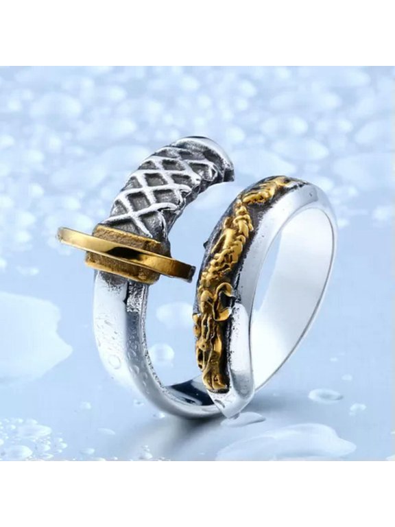 Vintage Dragon Pattern Sword Ring Stainless Steel Men's Cool Biker Jewelry Ring-13