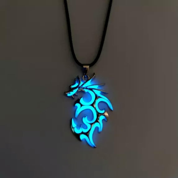 HOOUN Vintage Dragon Pendant Necklace Heart Crystal For Men Women Couples Jewelry Gift-05#Luminous Blue Dragon Necklace