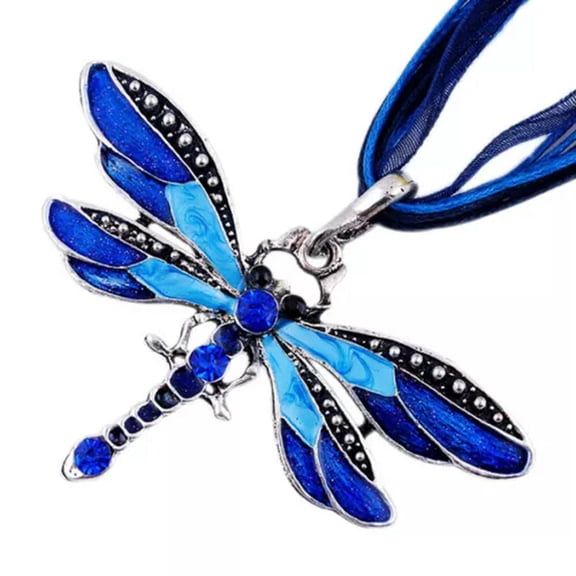 HOOUN Vintage Dragonfly Pendant Necklace 925 Silver Chain Turquoise Women Jewelry-Blue