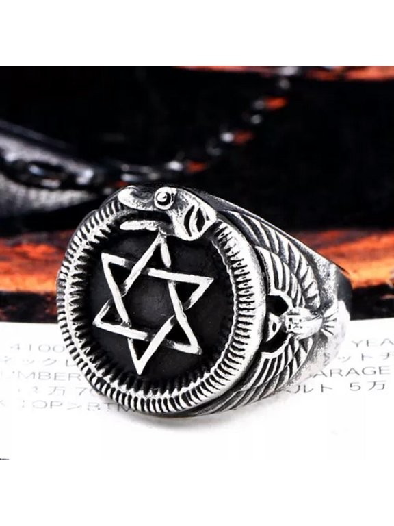 Vintage Eagle Snake Hexagram Star Ring Stainless Steel Men's Biker Jewelry Ring-8