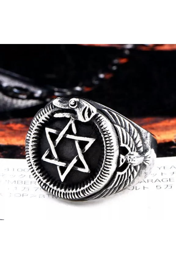 Vintage Eagle Snake Hexagram Star Ring Stainless Steel Men's Biker Jewelry Ring-9