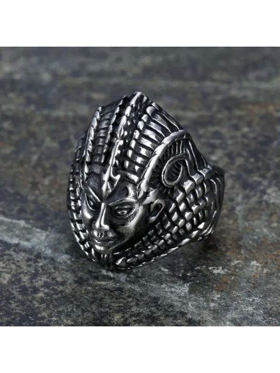 Vintage Egyptian Priest Ring Stainless Steel Gothic Alien Warrior Men Biker Ring-11