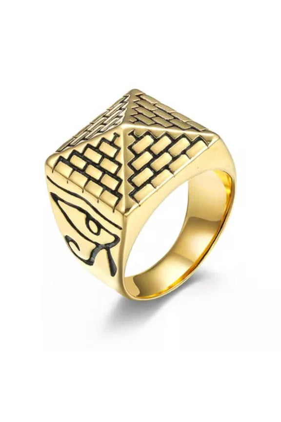 Vintage Egyptian The Eye of Horus Ring Stainless Steel Masonic Pyramid Punk Ring-Gold Pyramid Eye of Horus-10
