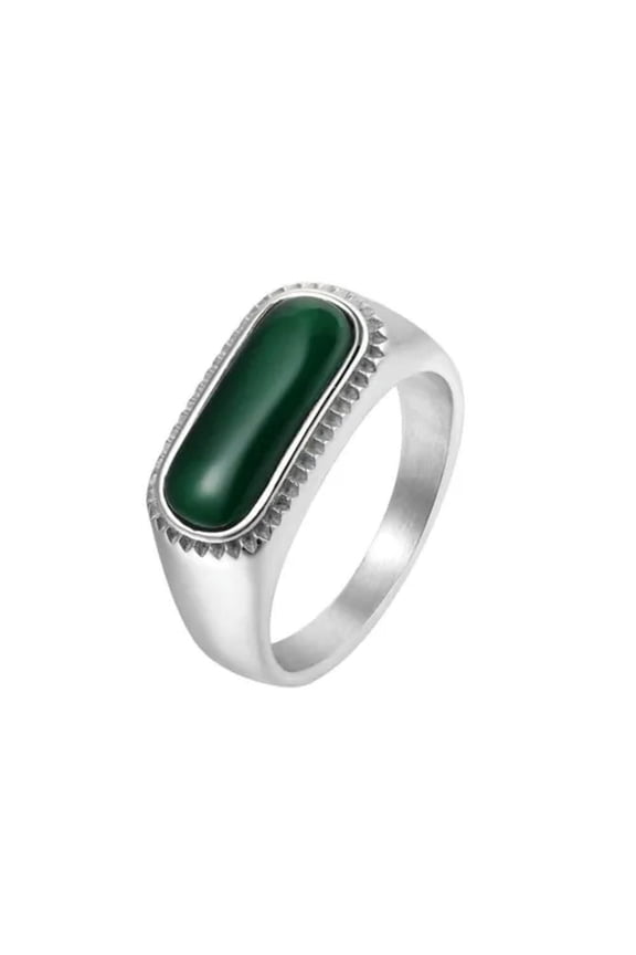 Vintage Emerald Stone Wedding Ring for Men Women Stainless Steel Retro Punk Ring-9