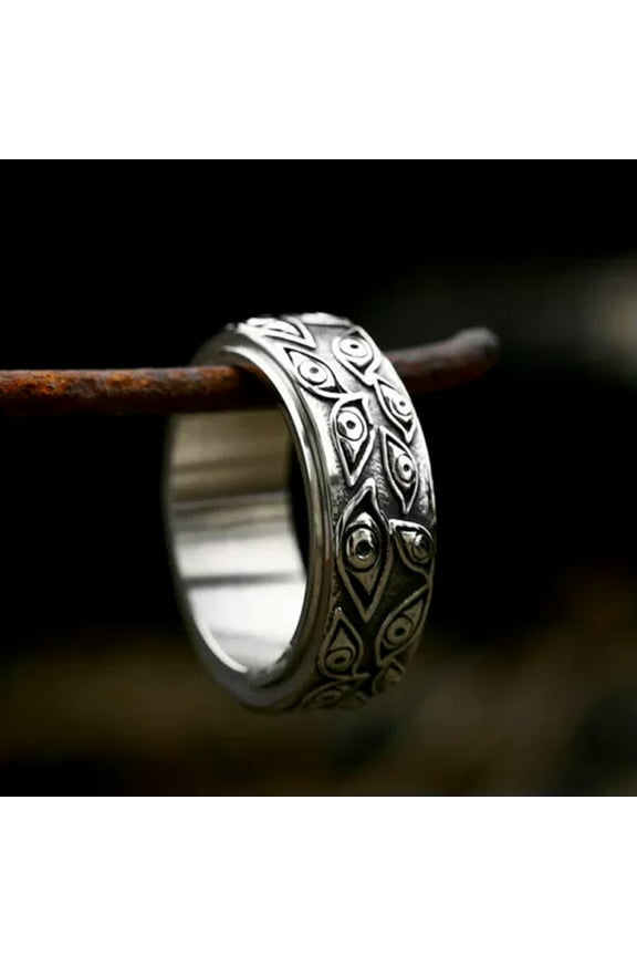 Vintage Evil Eye Devil's Eye Spinning Ring Titanium Men Women Retro Spinner Band-10