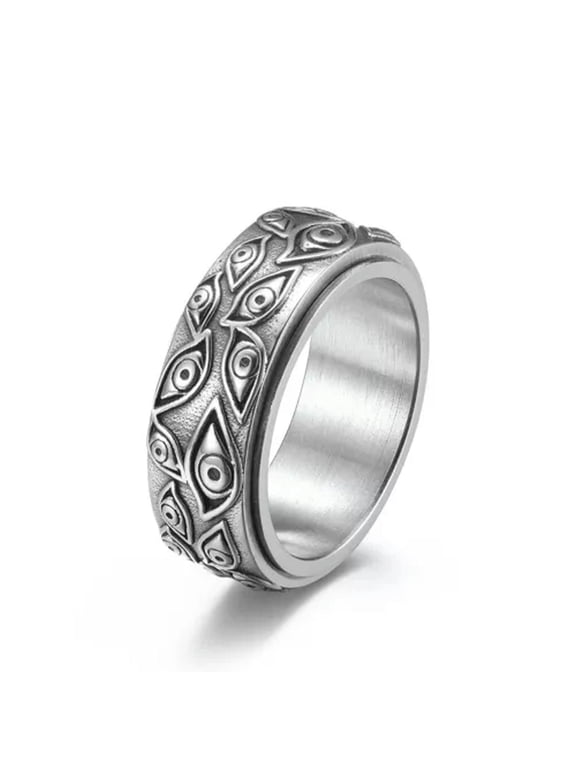 Vintage Evil Eye Devil's Eye Spinning Ring Titanium Wedding Band Ring Size 6-14-14-Silver