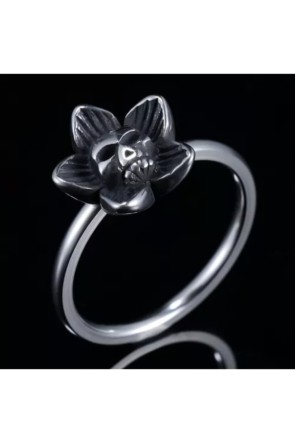 Vintage Flower Skull Ring Stainless Steel Gothic Men Women Biker Punk Pinky Ring-5