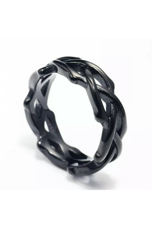 Vintage Flower Vine Thorn Crown Ring Stainless Steel Men Women Wedding Gift Band-10-Black