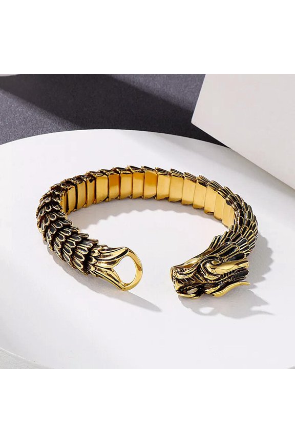 Vintage Gold Retro Mens Stainless Steel Dragon Link Chain Bracelet Bangle 155g