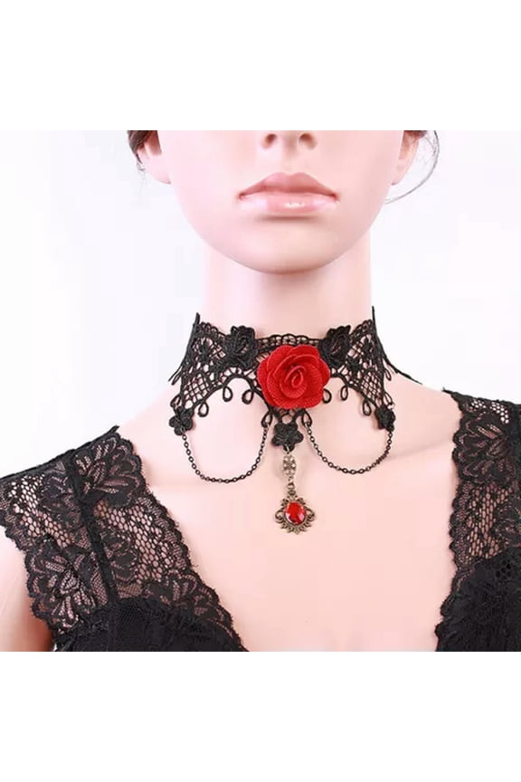 Vintage Gothic Jewelry Goth Necklace Choker Vintage Rose Flower Gem Gothic