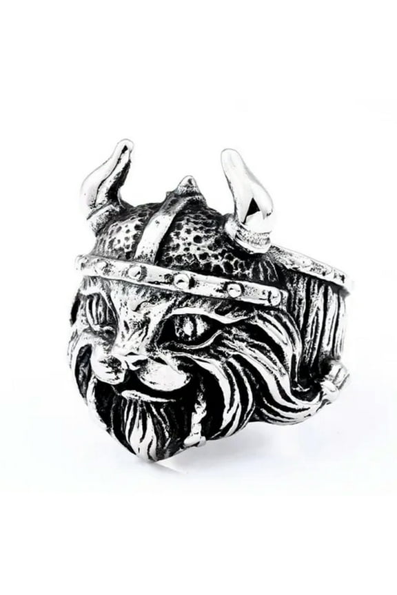 Vintage Horn Helmet Cat Lion Ring Stainless Steel Viking Animal Warrior Ring-9