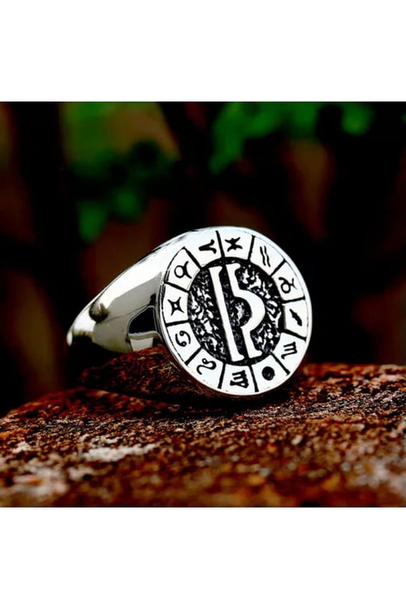 Vintage LIBRA Star Sign Symbol Ring Stainless Steel Men Women Libra Ring Gifts-13-Silver