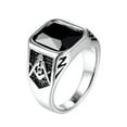thumbnail image 1 of HOOUN Vintage Masonic AG Symbol CZ Signet Ring Stainless Steel Men Women Wedding Ring-8-Black, 1 of 9