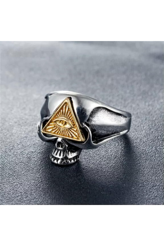 Vintage Masonic God Eye Skull Ring Men's Stainless Steel Gold Eye Skull Jewelry-9