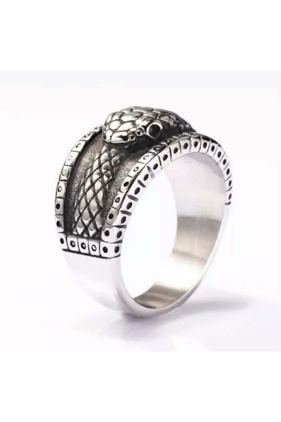 Vintage Men's Powerful Snake Rattler Ring Stainless Steel Men's Punk Biker Ring-13