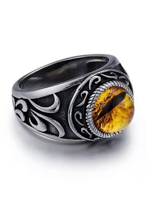 Vintage Men's Tiger Cat Eye Ring Stainless Steel Lizard Snake Eye Ring Biker NEW-8