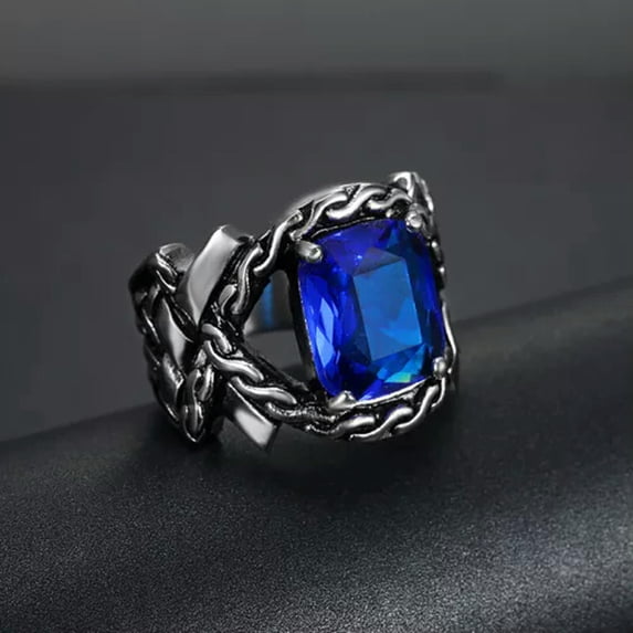 HOOUN Vintage Mens Silver Stainless Steel Gothic Viking Skull Biker Rings Jewelry 7-15-11-#24-Blue