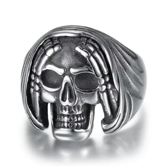 HOOUN Vintage Mens Silver Stainless Steel Gothic Viking Skull Biker Rings Jewelry 7-15-14-#43