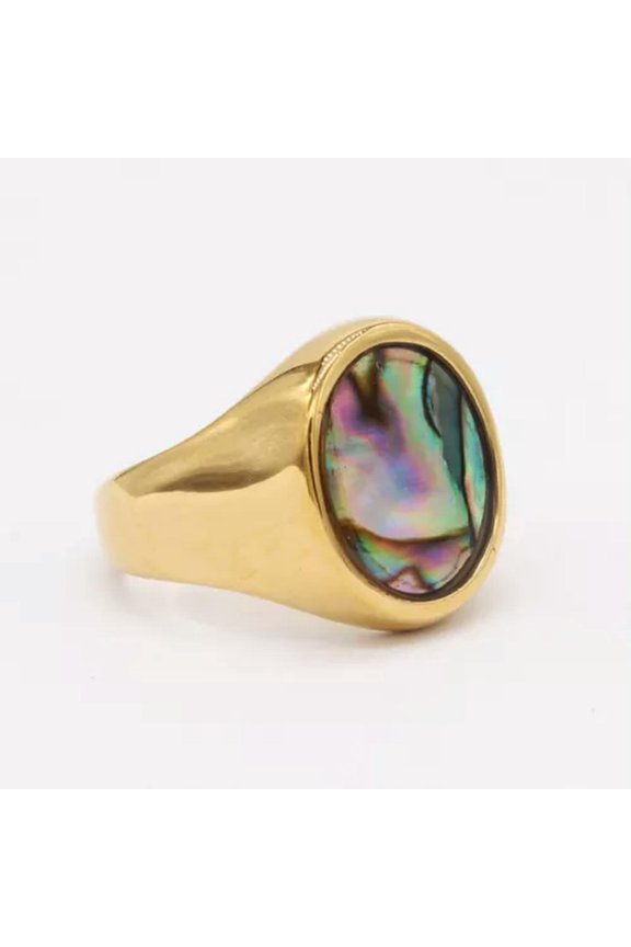 Vintage Natural Shell Inlay Ring Stainless Steel Men's Retro Shell Wedding Ring-7