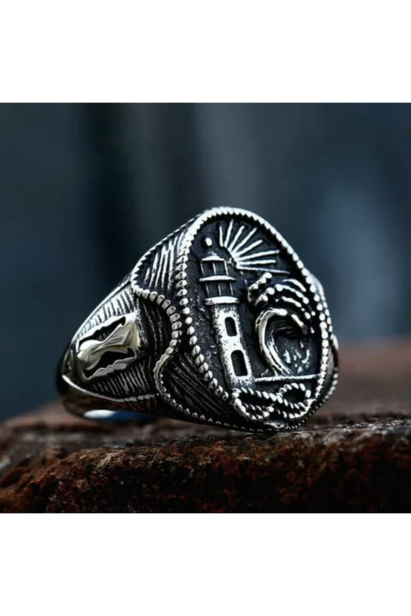 Vintage Nautical Lighthouse Ring Stainless Steel Nordic Peace Hope Amulet Ring-10