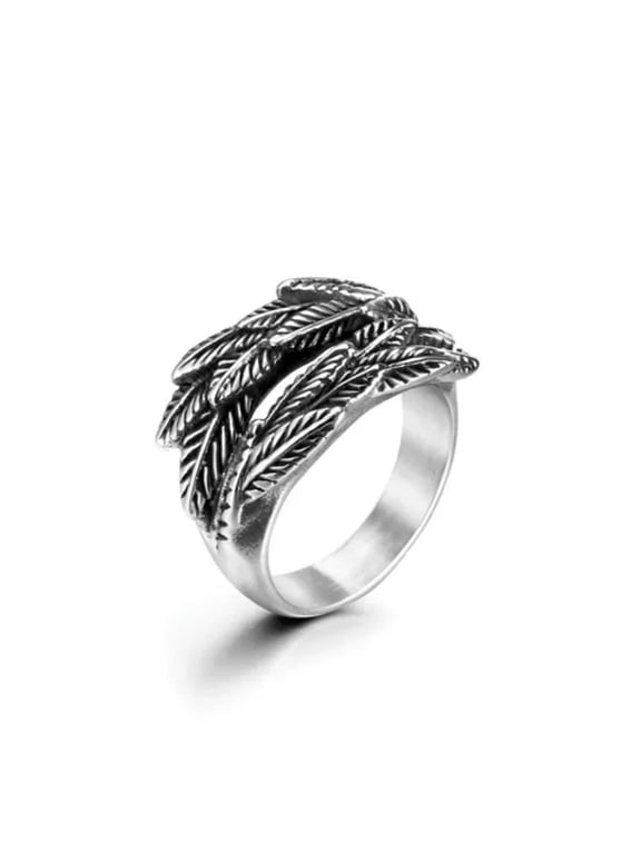 Vintage Olive Branch Leaves Ring Stainless Steel Men Women Fashion Wheat Ring-10