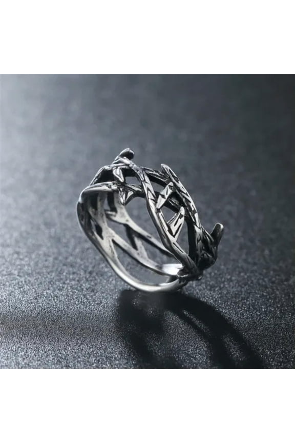 Vintage Olive Branch Thorn Crown Ring Stainless Steel Retro Wedding Biker Bands-13