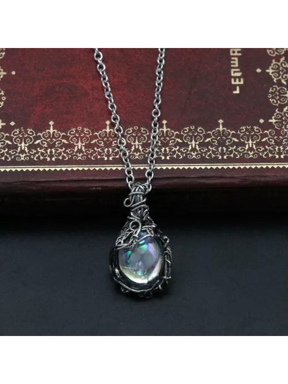 Vintage Oval Moonstone Malachite Pendant Women's Clavicle Chain Accessories-02#Teardrop Leaf Moonstone