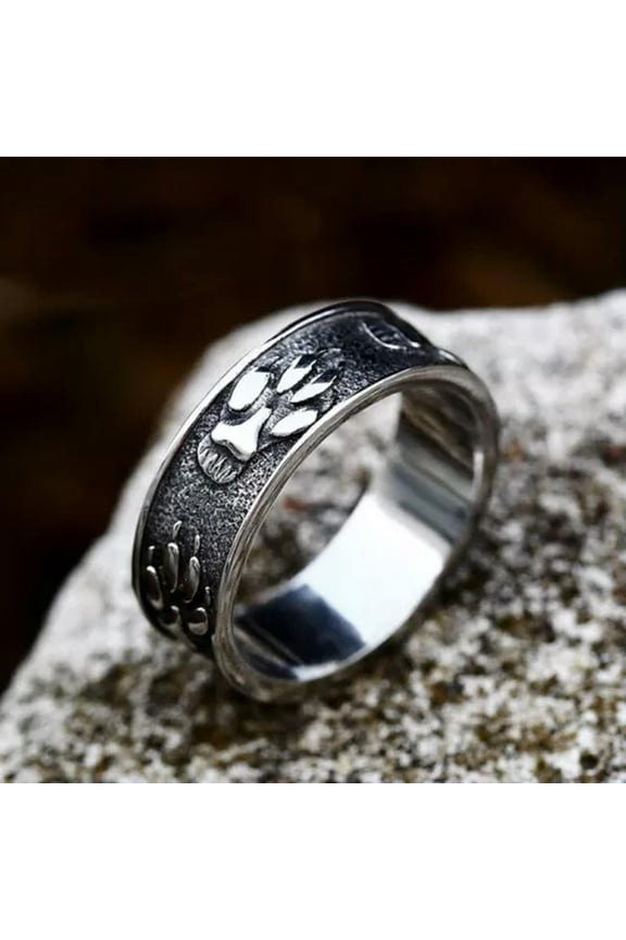 Vintage Polar Bear Footprints Ring Stainless Steel 8MM Viking Bear Totem Ring-11
