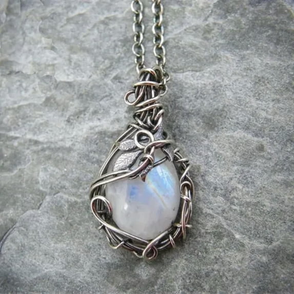 HOOUN Vintage Rainbow Moonstone Flame Shaped Necklace Female Y2K Accessories Jewelry-02#