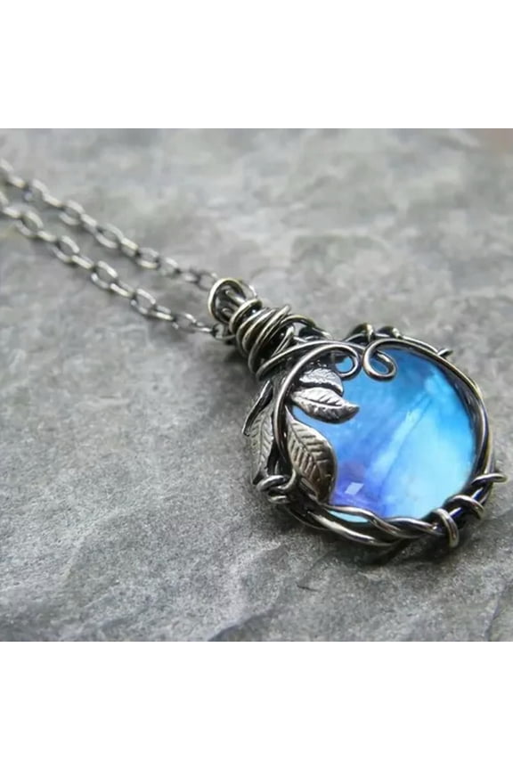 Vintage Rainbow Moonstone Flame Shaped Necklace Female Y2K Accessories Jewelry-03#