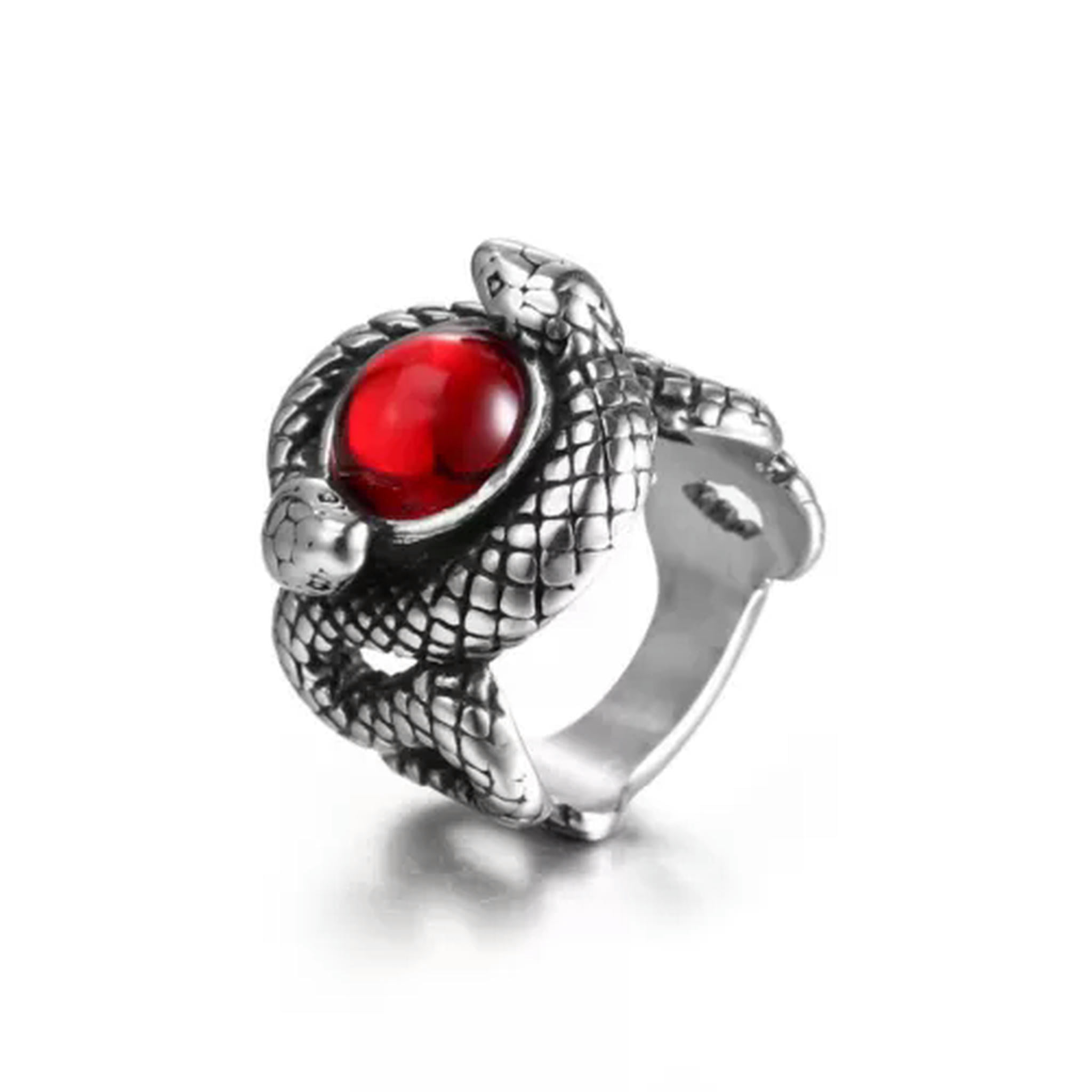 HOOUN Vintage Red CZ Ball Double Snakes Ring Stainless Steel Men's ...