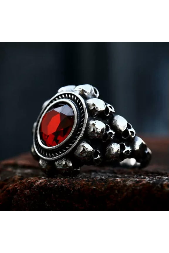 Vintage Red CZ Blood Stone Skull Ring Stainless Steel Punk Classic Wedding Ring-8