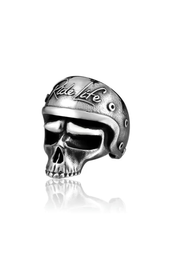 Vintage Ride Life Helmet Skull Ring Stainless Steel Men's Biker Rider Punk Ring-13