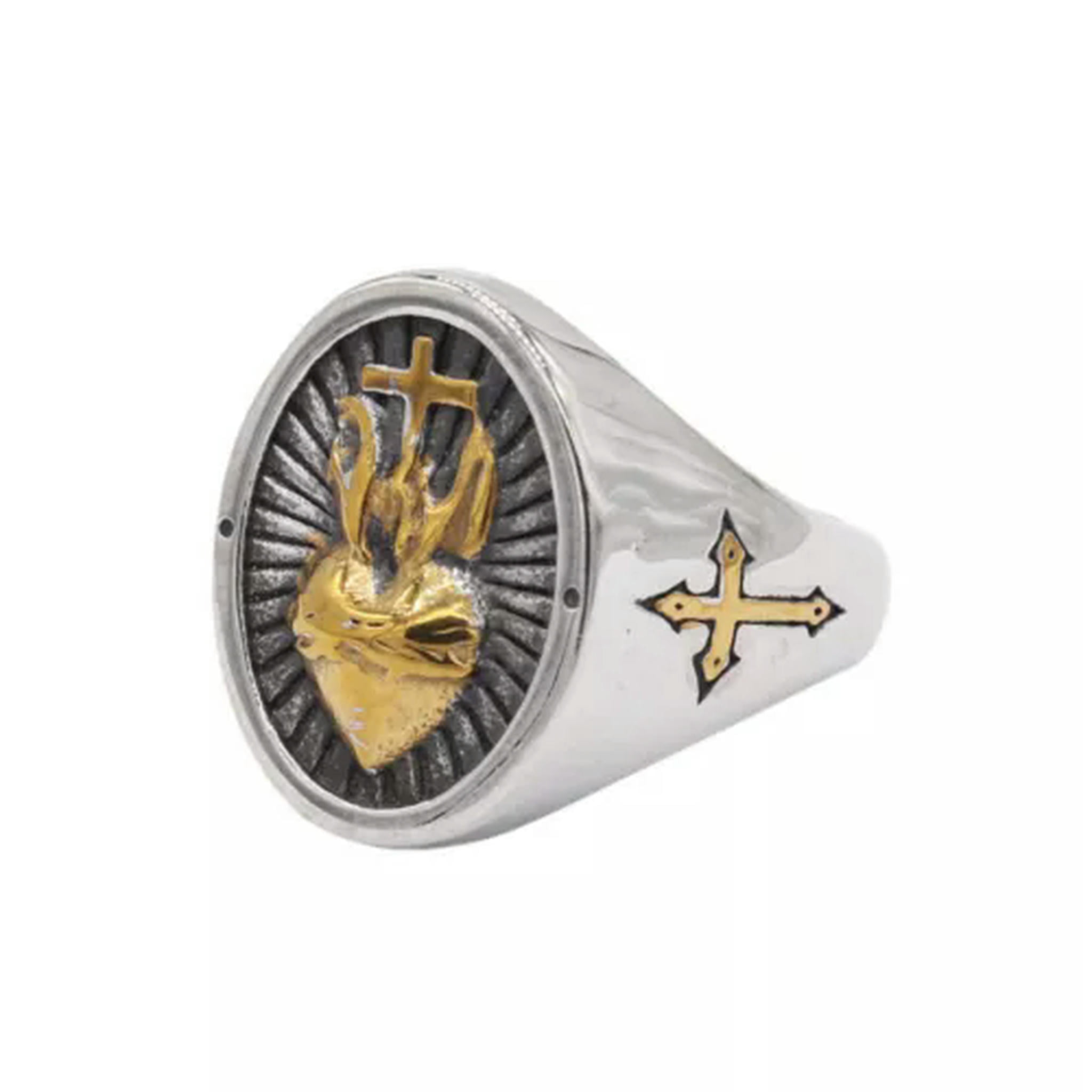 HOOUN Vintage Sacred Heart Of Jesus Cross Ring Stainless Steel Men's ...