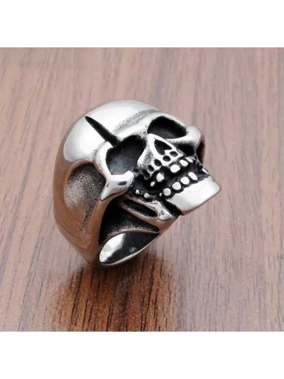 Vintage Scar Skull Rings Stainless Steel Gothic Men's Skeleton Biker Punk Ring-12