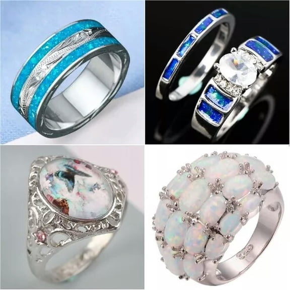 HOOUN Vintage Silver Rings Oval Cut Turquoise Women Wedding Jewelry Gifts Size 6-13-#11-7